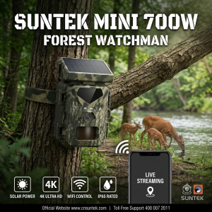 Mini 700W Solar Trail Camera, 4K 30fps 36MP WiFi Bluetooth Game Camera with APP Live Streaming, 0.3s Fast Trigger, 1-30M Detection, IP65 Waterproof Wildlife Hunting Camera with Audio Recording, Support 256GB Micro SD Card, 3 Months Standby Time