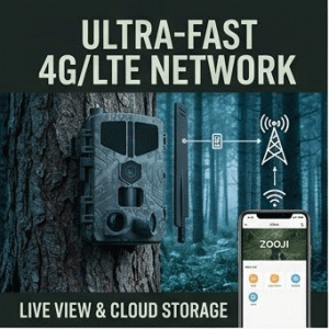 HC809 MAX 4G LTE Trail Camera 50MP 4K 30fps Wildlife Camera with Live Stream Cloud Storage, 0.3s Trigger Speed 3 PIR Motion Detection Hunting Camera 2.0" TFT LCD, 3 Months Standby Time Time Lapse Game Camera Support 256GB Micro SD Card